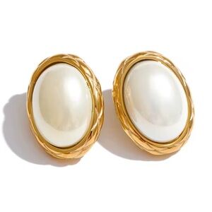 Luxury Vintage Style Oval Pearl Statement Earrings Gold Tone